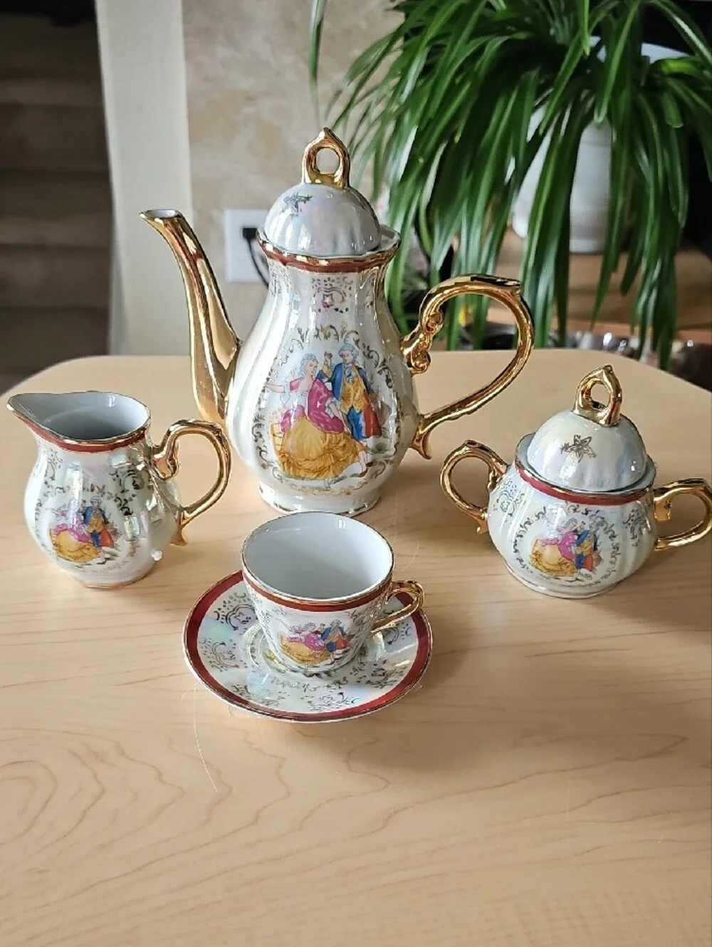 15-Piece Pink Floral Porcelain Coffee Set with Gold Accents